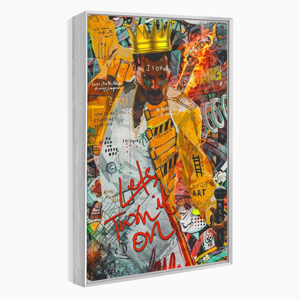 Tablou canvas cu tablou canvas cu freddie mercury stil grafitti, in rama de aluminiu argintiu
